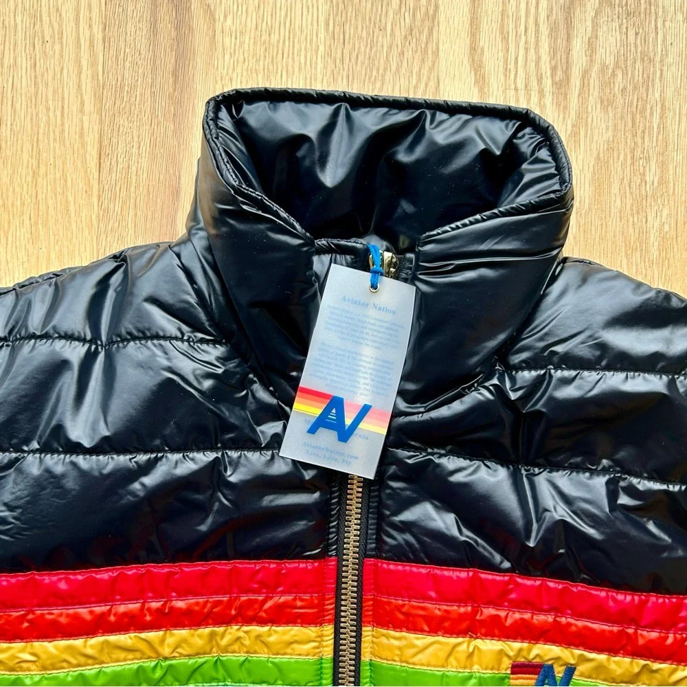 Aviator Nation Black Utility Jacket with Rainbow Stripes - Picture 7 of 9